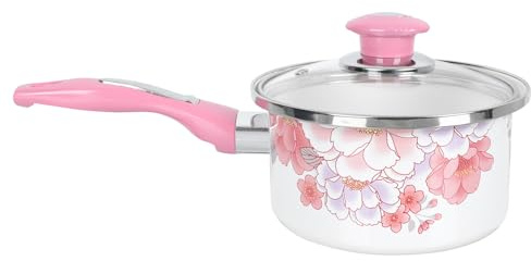 Vaguelly Thickened Milk Pot with Lid 13.77In Round Enamel Saucepan Kitchen Cookware for Baby Food Supplement Stews and Porridge