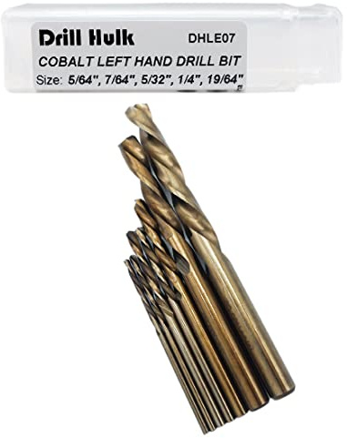 Drill Hulk 7-Piece M35 Cobalt Left Hand Drill Bit Set for Removing Damaged Bolts and Screws, 5/64-Inch, 7/64-Inch, 5/32-Inch, 1/4-Inch, 19/64-Inch