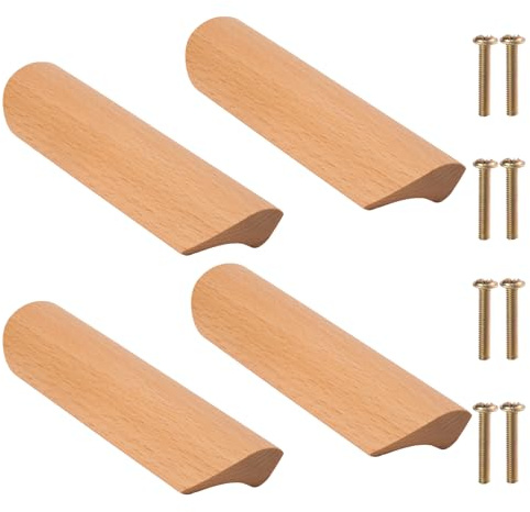 NAKUPENDA Trähandtag 4 st möbelhandtag trä möbelhandtag för lådor, köksskåp i trä för skåp, lådor 96 mm hålavstånd (bok)