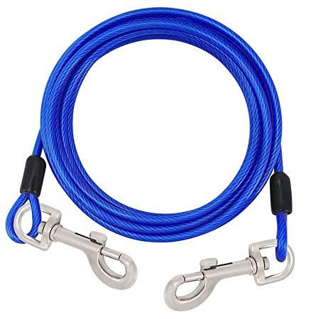 DONGKER Cable de amarre para perro de 3 m, correa de alambre de acero reflectante para mascotas con gancho giratorio de 360° para perros medianos y grandes de hasta 130 libras
