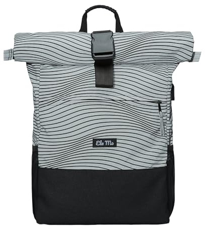 Ela Mo Rucksack Damen - Rolltop schön u. durchdacht - Laptop Rucksäcke für Frauen - Anti Diebstahl Tasche für Schule, Uni, Business (Night Edition Wave)