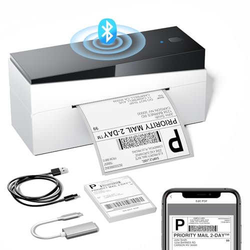 Memoking Bluetooth DHL Etikettendrucker, 249BT Versandetiketten Drucker, Shipping Label Printer 4x6 Versandetiketten Thermodrucker für Barcode, UPS, Ebay, Etsy, Shopify, Amazon, Royal Mail, FedEx,USPS