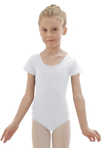zffriction Ballettanzug Mädchen Ballettkleidung Kinder Ballett Trikot Turn-Leotards Gymnastik Turnanzug Trikot aus Baumwolle für Mädchen Damen(150,Weiß)