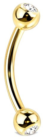 Stachelkleid Curved Barbell Bananen Augenbraun Piercing gebogen Zirkonia Titan Hypoallergen Zirkonia Farbe Eskimo Bridge Rook Ohr 1,2 mm Stab langlebig leicht unisex Gold/Kristall