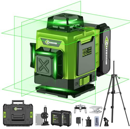Kit de niveau laser - 4 x 360 ° 4D niveau laser à lignes croisées auto-nivelantes, base rotative et accessoires pour la construction, l'amélioration de l'habitat et la suspension de tableaux, étui de