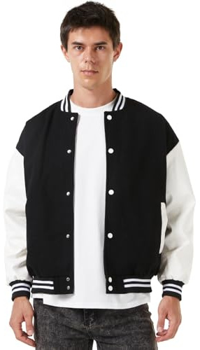 feitycom Veste tendance pour homme style universitaire décontracté Coupe ajustée Letterman Baseball Bomber Veste coupe-vent légère, noir, X-Large