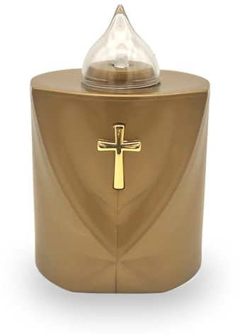AROBA Bougie funéraire LED - Effet vacillant comme une vraie bougie - Longue durée de combustion jusqu'à 120 jours - Bougie commémorative réutilisable - Croix sacrée dorée