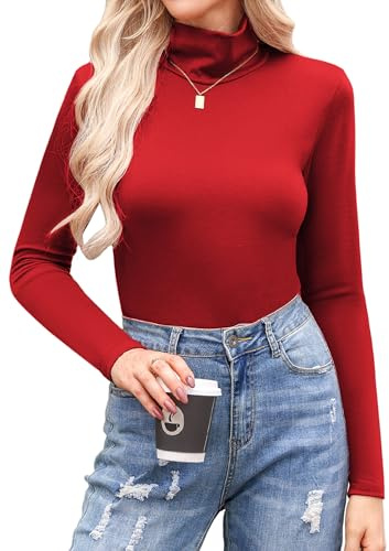 Aottori Camiseta Cuello Alto Mujer Manga Larga Algodón | Básico, Top, Elegante, Ropa Interior, Ajustado, Elástico, Sólido, Ligero, Túnica, Shirts