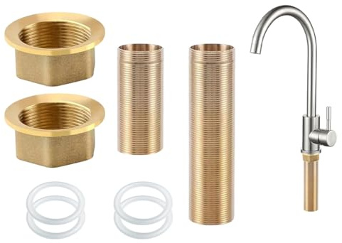 Anlising 2 st kallt varmt vatten mässing rörmuttrar, kallvattenkran armaturer nippel låsmutter, vattenkran förlängning, kranförlängning, gängöra, för kran installation (60 mm & 100 mm)