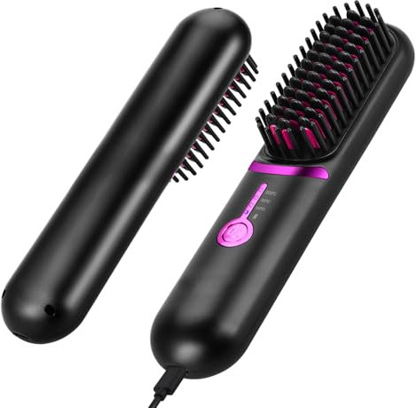 CkeyiN Pro Glättbürste Kabellos, 5200mAh Haarglätter Bürste Kabellose Glättbürste, Mini Glättungsbürste Tragbare Glätteisen für Reise, Professioneller Haarglätter zum Glätten