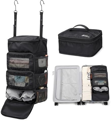 GOLF QUALITY Mehrschichtige Aufbewahrungstasche, lässiger einfacher Gepäck-Organizer mit Haken, Kleidung, Unterwäsche, Handgepäckschrank, Classic schwarz, Small