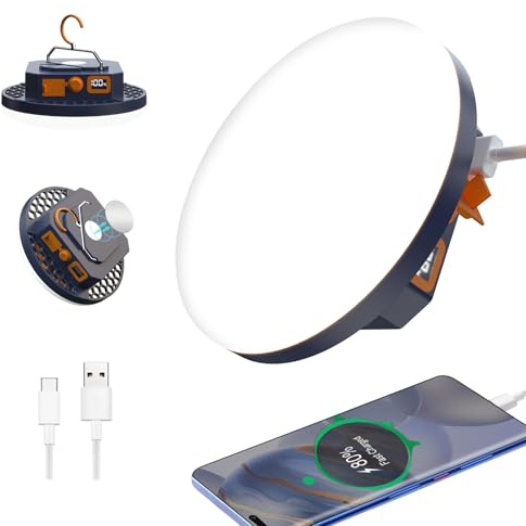 Uppladdningsbar campinglampa, batteri 10 000 mAh, campinglykta, 3 000 lm, bärbart campingljus för utomhusbruk, 6 500 K, fiskelampa, nödbelysning för orkan (vitt ljus)