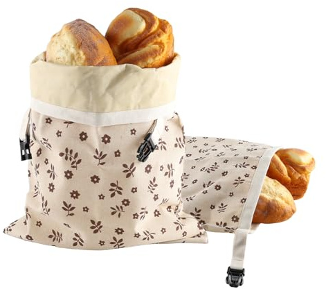 Set di 2 sacchetti per il pane in cera d'api riutilizzabili, pratici sacchetti per il pane in lino e sacchetto per il pane con chiusura a clip, per la conservazione del pane e il mantenimento della