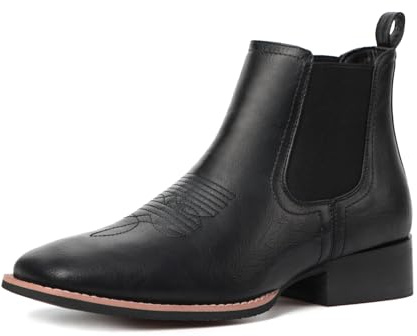 Rvminyta Cowboy Boots for Men Square Toe Chelsea Boots Mens Western Ankle Boot Slip On Casual Dress Boot