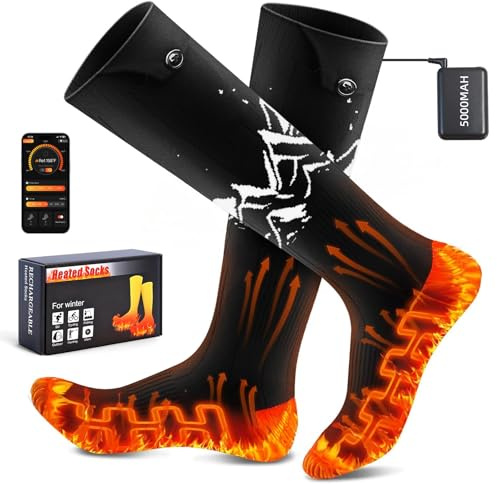 NASOLZIK Heated Socks for Men Women - APP 5000mAh Battery Rechargeable Electric Socks with 4 Heating Levels for Winter Skiing Hunting Camping Hiking Fishing Cycling