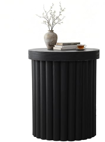 Hometopia Beistelltisch Holz, Kleiner Runder Tisch für Wohnzimmer, Nachttisch für kleine Räume, Moderner Stil (Schwarzer, Ø40 cm X H50 cm)