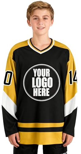Personalized Ice Hockey Jersey - Long Sleeve Custom Sports Shirt for Family, Men, Women, and Youth Teams with Custom Numbers, Names, and Team Logos - Hockey Top Yellow