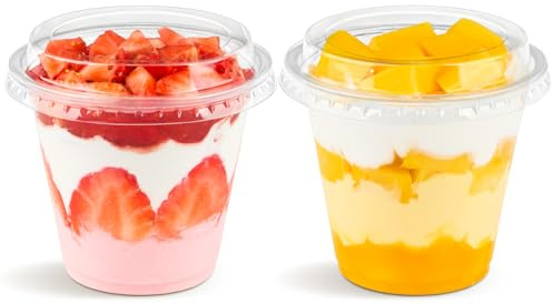 Qeirudu 9 oz Plastic Dessert Cups with Lids, 50 Pack