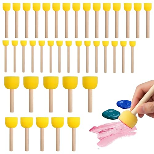 40 Pcs Foam Brushes Sponge Brush Set, 4 Sizes Round Sponge Paint Brushes for Kids & Crafts - Washable Art Painting Sponges, Face Paint Brushes & Dabbers for DIY, Stenciling, Pottery, Mod Podge