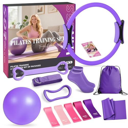 Pilates Set 13 Stück Home Pilates Essentials Workout Set ,13 /33CM Pilates Ringe, 10 /25CM Pilates Ball,Pilates Socken und Widerstandsbänder, Home Pilates Set, Pilates Set für Zuhause für Anfänger