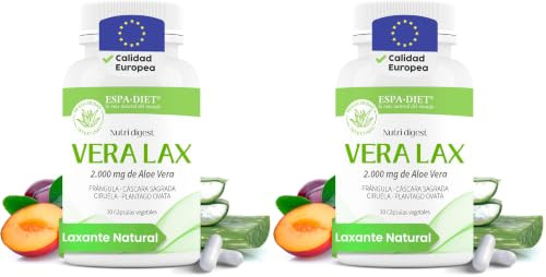 Laxante Natural - Aloe Vera, Cáscara Sagrada, Frángula, Ciruela, Plantago ovata - Laxante suave Alivio estreñimiento - Equilibrio digestivo natural - Detox natural limpieza colon - Veralax 30 cápsulas