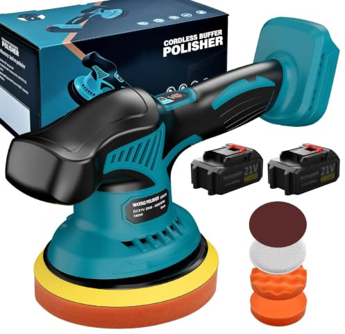 Yofuly Pulidora Orbital a Batería 6 Pulgadas, 8 Velocidades, 2x2000mAh, Compatible Makita 18V, para Detallado Auto