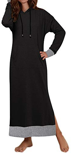Jacansi Women's Long Sweatshirt Hoodie Dress with Pockets Winter Maxi Dresses for Women Dark Grey S