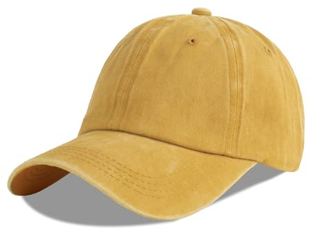 LANGZHEN Unisex Baseball Cap 100% Baumwolle Fits Männer Frauen Washed Denim Einstellbare Papa Hut (gelb, groß)
