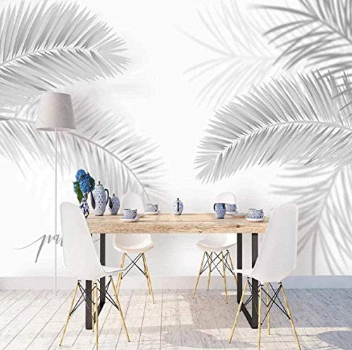 Papel Tapiz Con Motivos Planta De La Selva Gris Hojas De Palmera Papel Tapiz Con Diseño 3D Papel Tapiz Fotog Pared Pintado Papel Tapiz 3D Decoración Dormitorio Fotomural Sala Sofá Mural-350cm×256cm