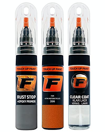 FIRANTO stylo peinture de voiture pour KTM Motorcycles 206 Jade Orange réparation couleur voiture 3 en 1, rayures stylo retouche peinture 15ml avec pinceau, apprêt, laque