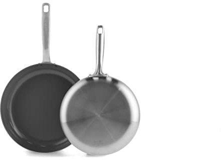 GreenPan Chatham Tri-Ply Stainless Steel Healthy Ceramic Nonstick 8 and 10 Frying Pan Skillet 2-Piece Set, PFAS-Free, Multi Clad, Induction, Dishwasher Safe, Oven Safe, Silver