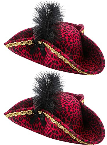 Haconba Lot de 2 chapeaux de pirate tricorn avec plumes pour femme pour fête sur le thème des pirates, cosplay, bal masqué