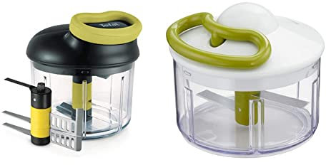 Tefal Hachoir manuel 5 secondes 900 ml + lames, Purée, Hacher, Découper, Mixer, Légumes et viandes, Noix & Hachoir manuel 5 secondes, 500 ml, Système de coupe breveté, Lames en acier inoxydable