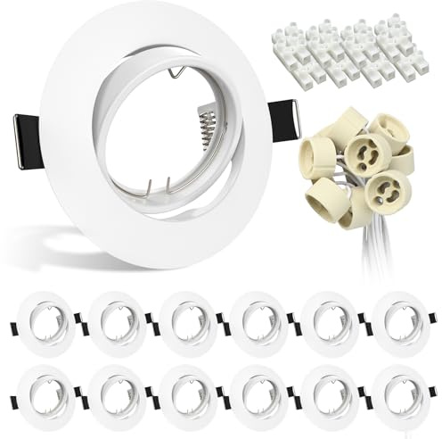 Wondlumi 12x Cornice Faretti da Incasso per Cartongesso GU10,Orientabili a 30°,Foro 68mm-80mm,Portafaretto Rotondo Bianco,Faretti Led Soffitto Portalampada GU10 per Faretto e Alogeno