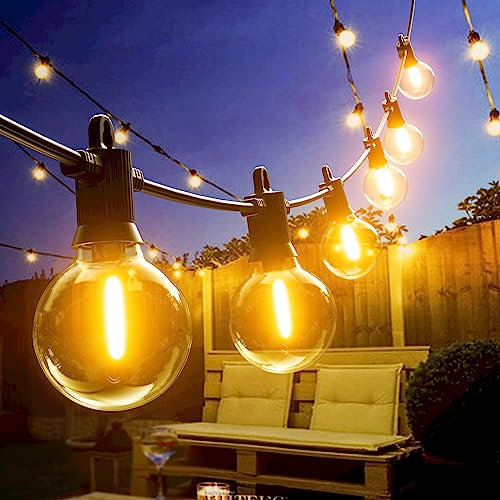 Kawaya LED Outdoor String Light Mains Powered, Waterproof Festoon String Lights 100FT/30M with 50+2 Shatterproof Bulbs Globe Warm White Fairy Lights Outdoor Garden Terrace Backyard Gazebo Bistro