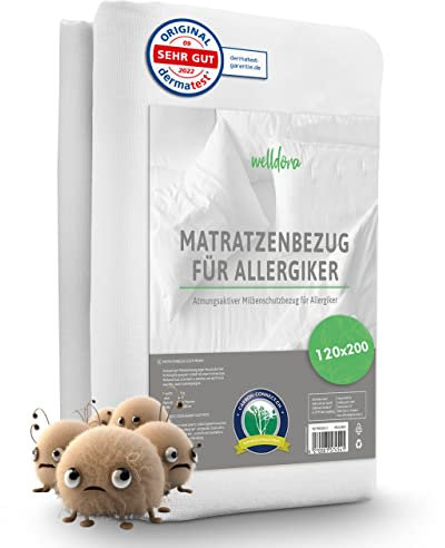 Welldora ǀ Premium Milbenbezug Matratzen 120x200x20 ǀ Fachärztlich getesteter Allergiker Matratzenschoner ǀ Anti Milben Encasing mit Reissverschluss ǀ Allergiker Bettwäsche (120 x 200 cm)