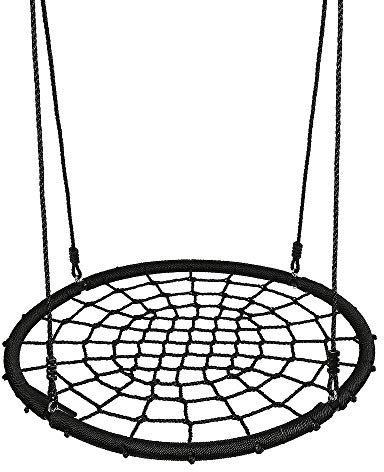 Altalena nido d'uccello maglia rete 100 cm da appendere regolabile per bambini adulti giardino esterno 150 kg, altalena da piatto, nero