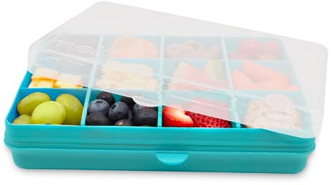 melii Boîte à goûter - Boîte à goûter divisée, stockage des aliments pour enfants, séparateurs amovibles, loisirs créatifs, perles, sans BPA, 12 compartiments (bleu)