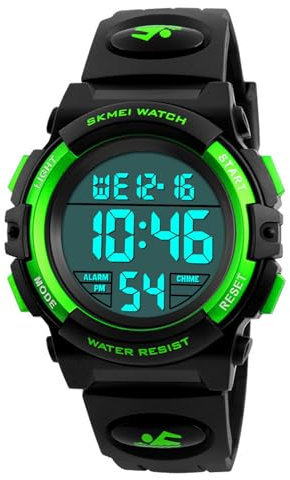 HMJIA Digital Uhren für Kinder 5ATM Sports Digitaluhr für Jungen Kinder Silikon Armbanduhr mit Datum/Wecker/LED/Stoppuhr/Stoßfes (Grün)