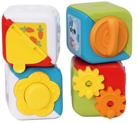 Chicco 2in1 Multiaktivitäts-Würfel, Set mit 4 farbigen Tierblöcken, stapelbar für sensorischen Spaß, manuelle und logische Aktivitäten, Spielzeug für Kinder, 10-36 Monate