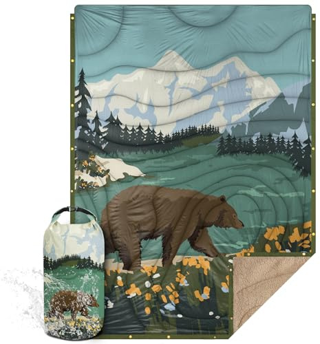 KawaGebo Kamp Campingdecke Ultraleicht Warm I Outdoor Reisedecke verstaubar I Camping Decke wasserabweisend für Wandern, Reisen, Hängematte,Van, Flugzeug DeckeI Thermal Sherpa & Ripstop,145x200cm