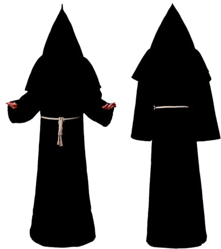 LuckyQianyi Medieval Disfraz de Monje Sacerdote, Túnica Medieval Renacimiento Traje de Fraile con Cruz, adulto unisex, Negropara Halloween Carnaval Mascarada Cosplay, vestido disfrazado (XXL)