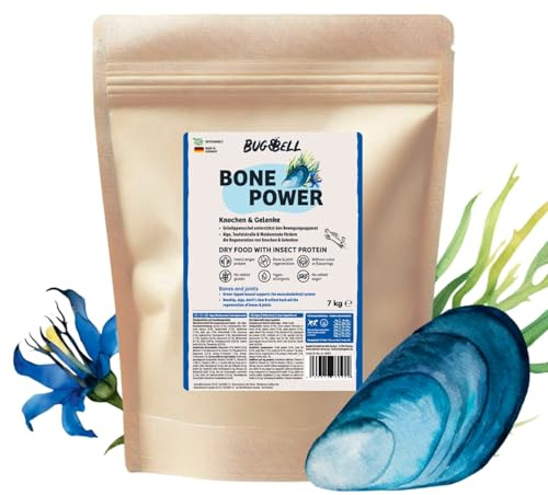 BugBell 7 kg hundmat torr spannmålsfri, för ben och ledstöd, för artros, patellaluxation, med grönläppmussla och spirulina och pilbark och djävulsklo