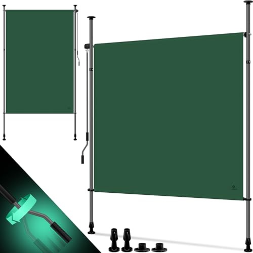 KESSER® Klemmmarkise 120x310 cm, Garten Balkon Sichtschutz wetterfest, Wind- & Sonnenschutz, Senkrechtmarkise mit Handkurbel ohne Bohren, Ausziehbar, wasserdicht & UV-beständig, Dunkelgrün