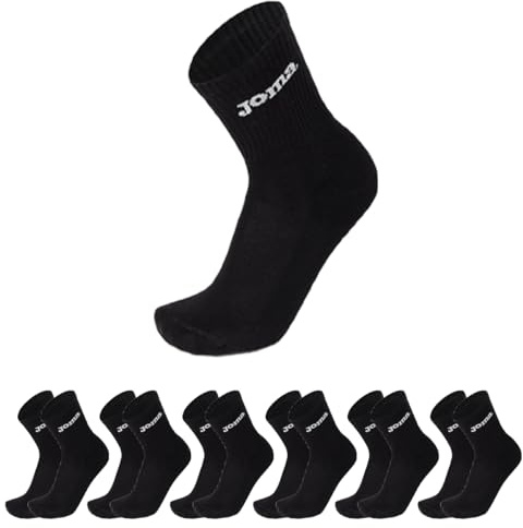 Joma Calze Uomo Spugna, Calzini Tennis Padel Uomo, Calcio e Basket, Crew Socks Altezza Metà Polpaccio, Calzini Sportivi Corti in Cotone, 6 Paia (NERO, 39-41)