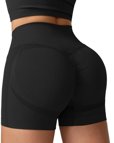 Getervb Mallas Cortas Mujer Push Up Pantalones Cortos Mujer Deporte Cintura Alta Short Deportivo Elásticas para Gym Yoga Correr Fitness Running Jogging Negro Oscuro L