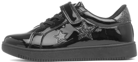 XL Kids Black Easy Fasten Patent Trainer - Size 1 UK - Black