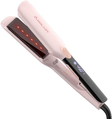 ANNLARY Piastra per capelli, 4,4 cm, con tecnologia a infrarossi e ionica, piastra in titanio con rivestimento in ceramica, piastra a doppia tensione con silicone resistente al calore, per tutti i
