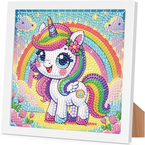 Arttoplus Diamond Painting per bambini e bambine, con cornice, unicorno, per bambini a partire dai 4, 5, 6, 8, 10 anni, set di pittura con diamanti 5D, per regalo e decorazione per la casa (18 x 18 cm