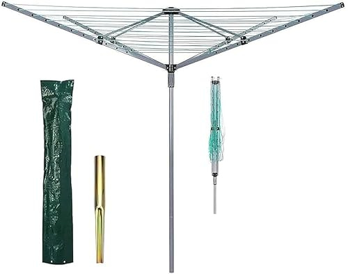 RHMM 60M Heavy Duty 4 Arm Rotary Airer Portable Folding Outdoor Washing Line with Ground Spike, Sturdy Clothes Dryer, Space-Saving Garden Laundry Drying Solution for Home
